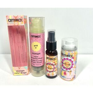 Amika Hair Lot 3pc Perk Up Dry Shampoo Detangling Primer Gold Mixtape Color Drop